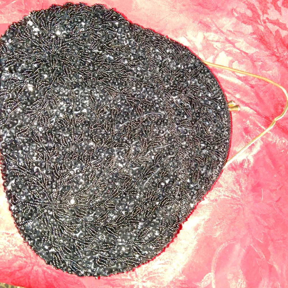 Vintage black beaded clutch
